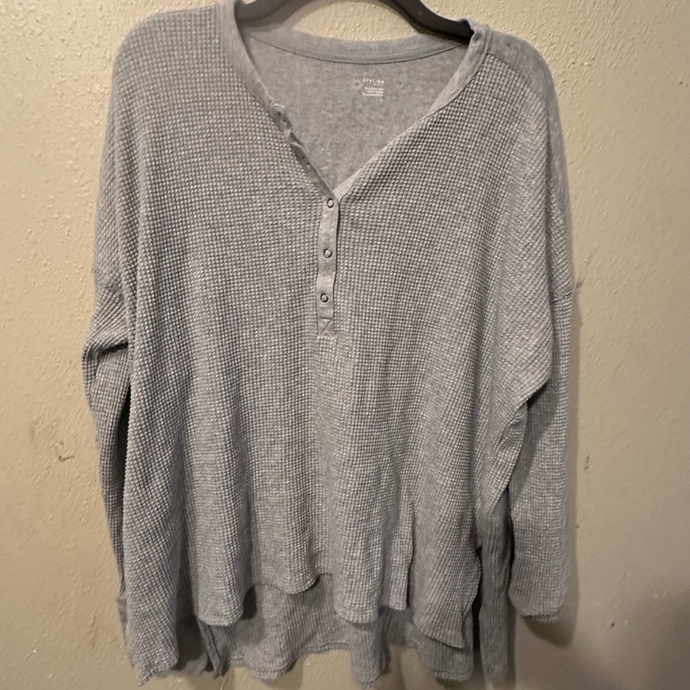 Aerie Gray Long Sleeve Henley Top